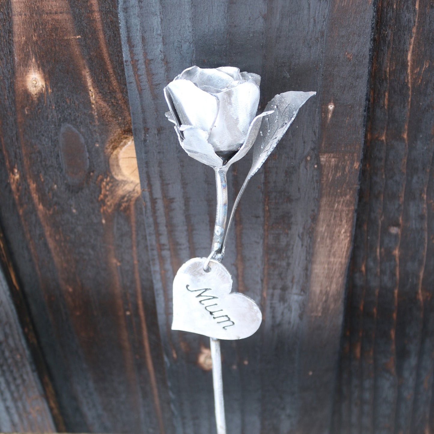 Handmade Raw Steel Rosebud With 'Mum' Tag