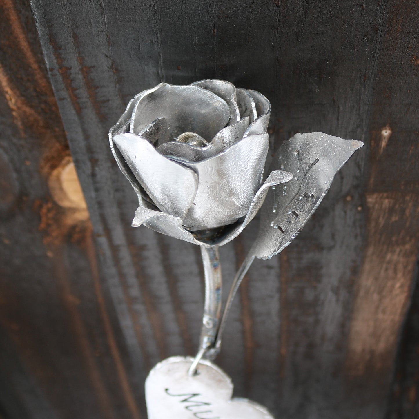 Handmade Raw Steel Rosebud With 'Mum' Tag