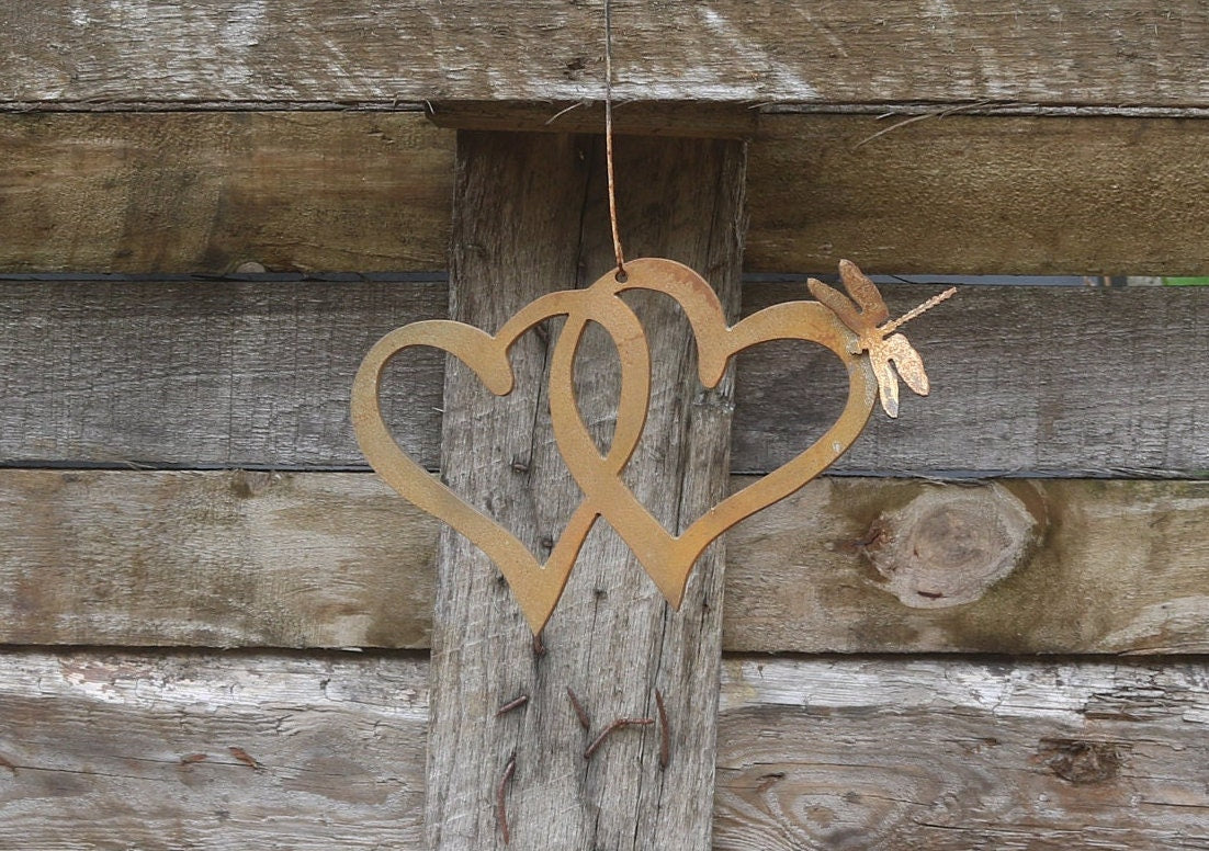 Hanging Entwined Hearts With Dragonfly