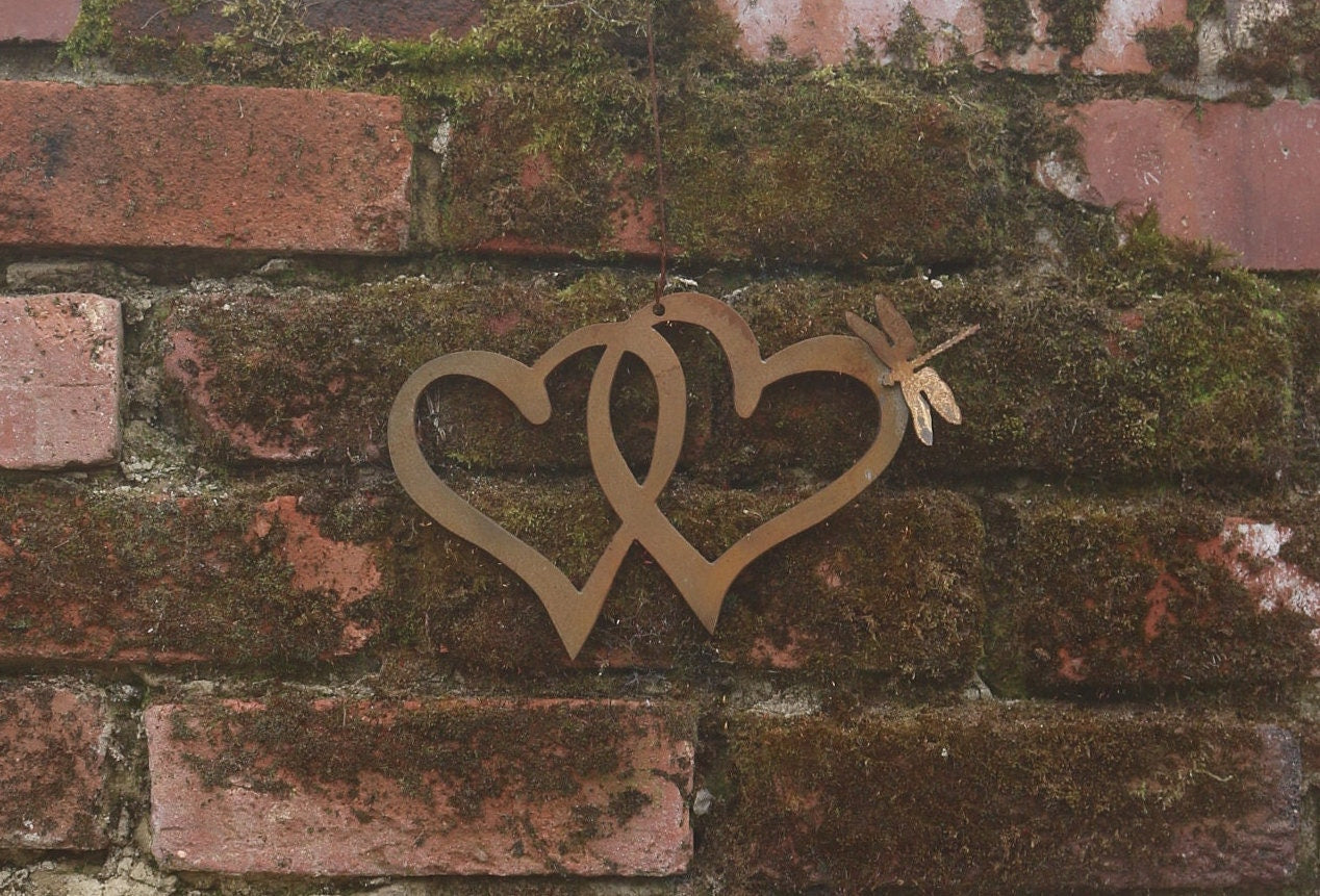 Hanging Entwined Hearts With Dragonfly