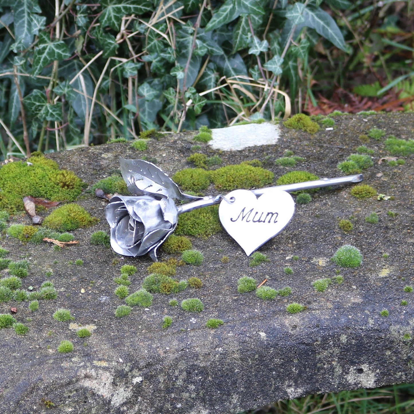 Handmade Raw Steel Rosebud With 'Mum' Tag