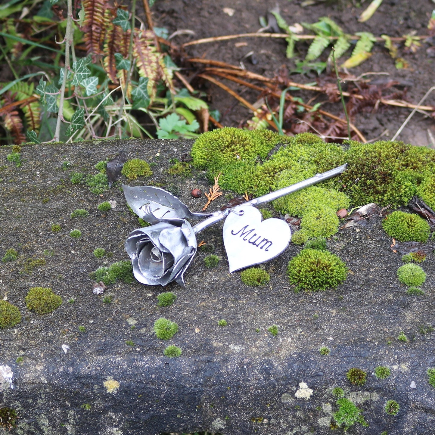 Handmade Raw Steel Rosebud With 'Mum' Tag