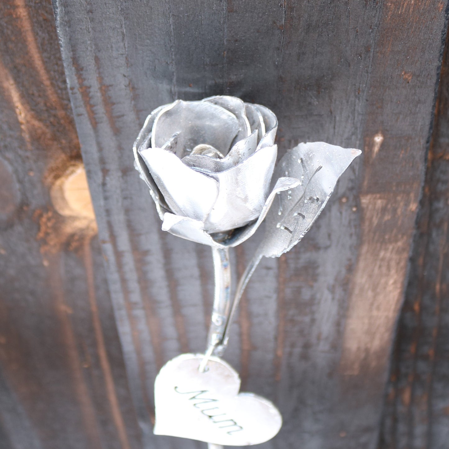 Handmade Raw Steel Rosebud With 'Mum' Tag