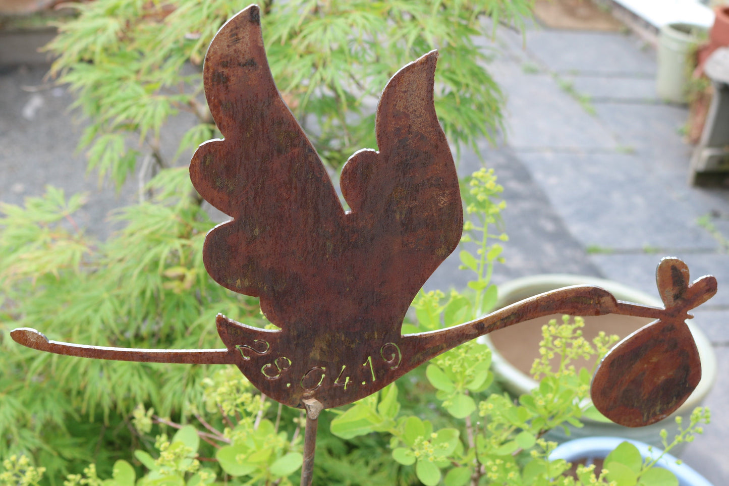 Personalised Stork Bird Delivering Gift On Spike